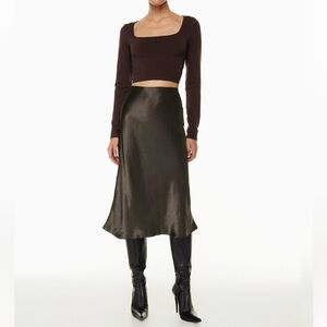 Aritzia Slip Satin Brown Midi Skirt